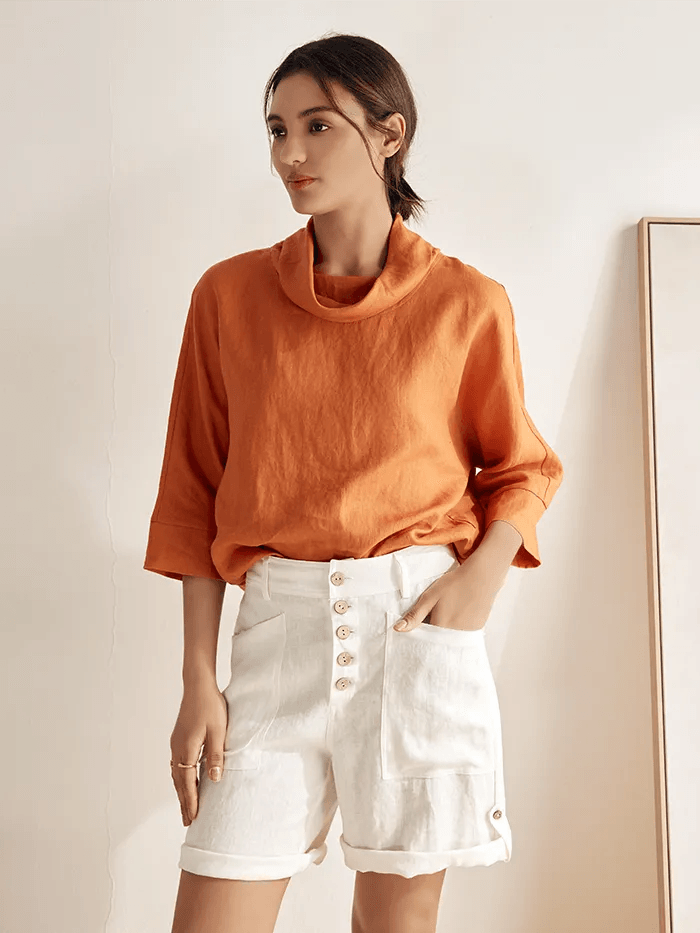 Linen Button-Fly Quarter Shorts LUCY