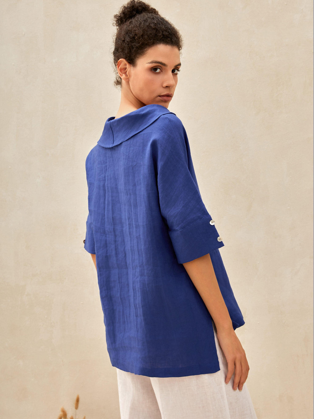 Linen V Neck Short Sleeve Shirt SIERRA
