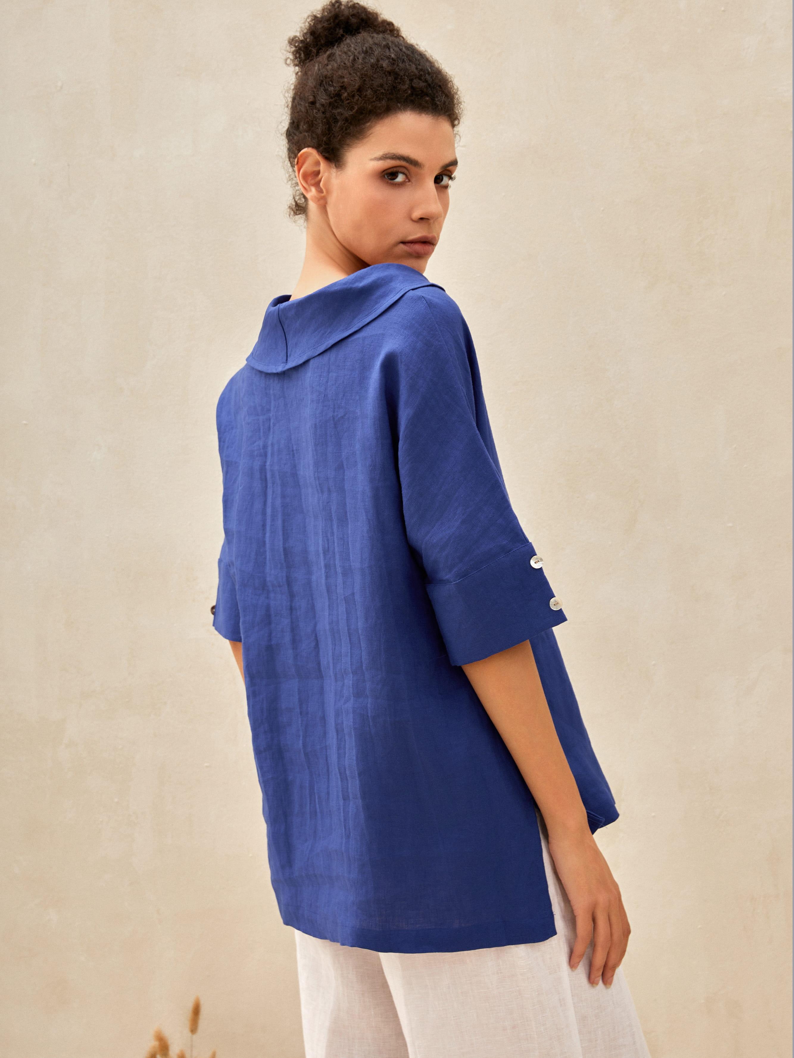 Linen V Neck Short Sleeve Shirt SIERRA