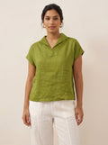 100% Linen Collared Cap Sleeve Top IVY