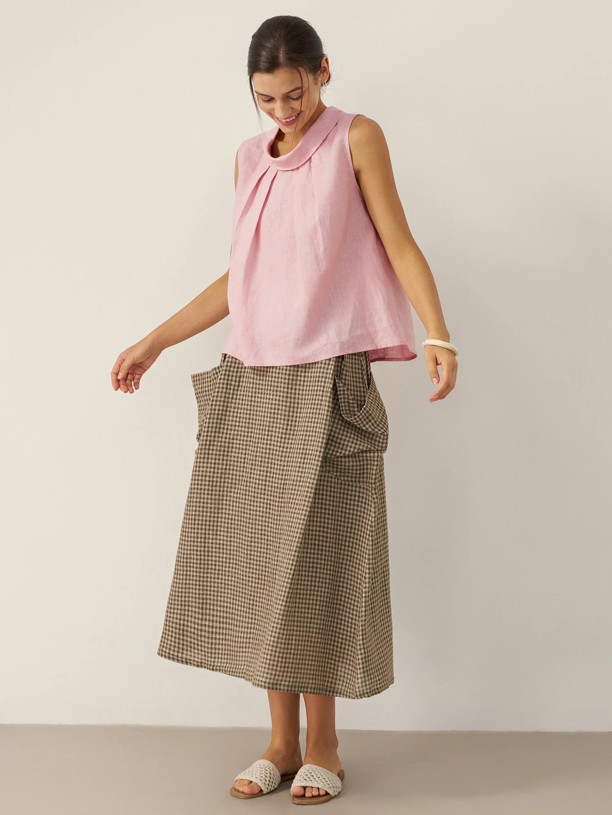 100% Linen Structured Collar Sleeveless Blouse BLAIR