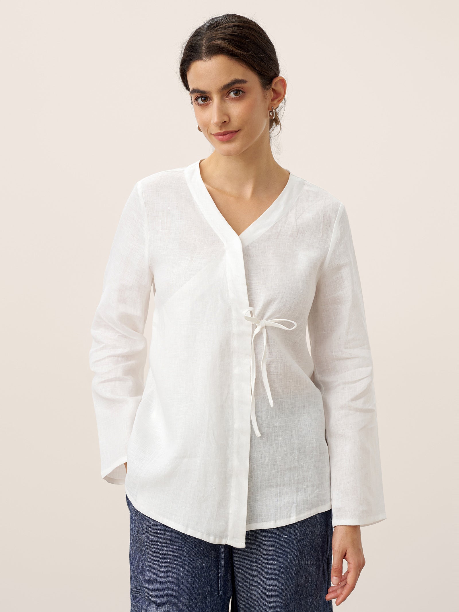 100% Linen Tie Cardigan Top DAKOTA
