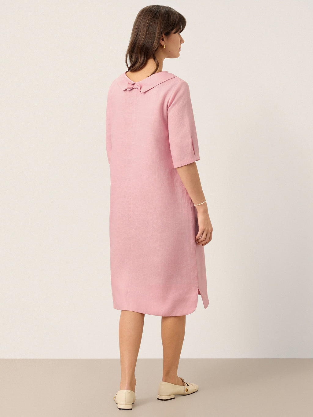 100% Linen Sculpted Bateau Tie-Back Midi Dress SABRINA