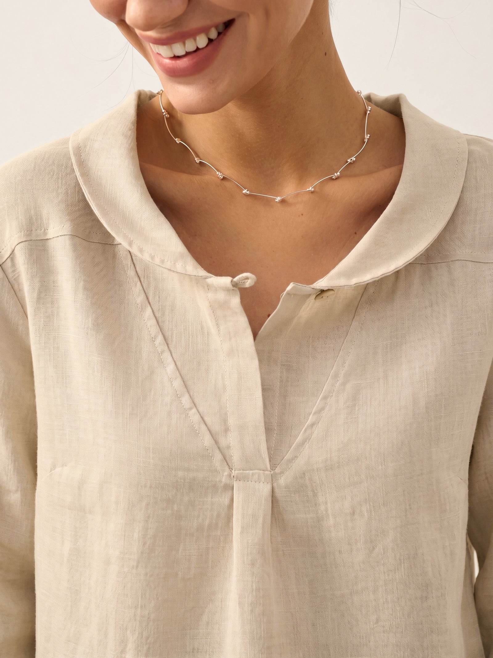 100% Linen Stripe Shawl V-Neck Half Sleeve Top JADE