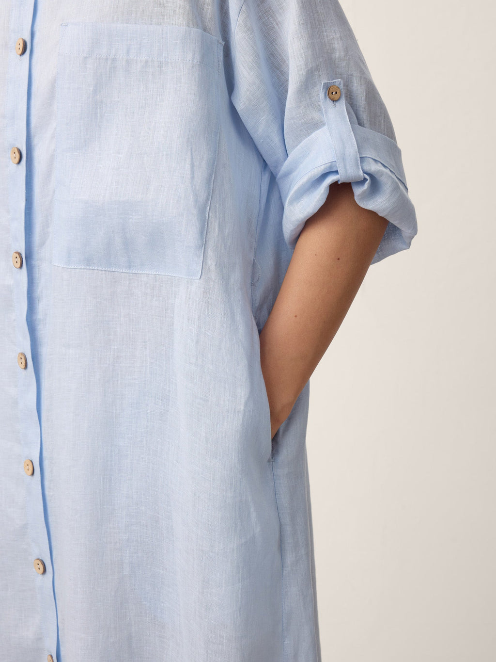 100% Linen Shirt-Collar Folded-Cuff Cocoon Maxi Shirt Dress MIREN