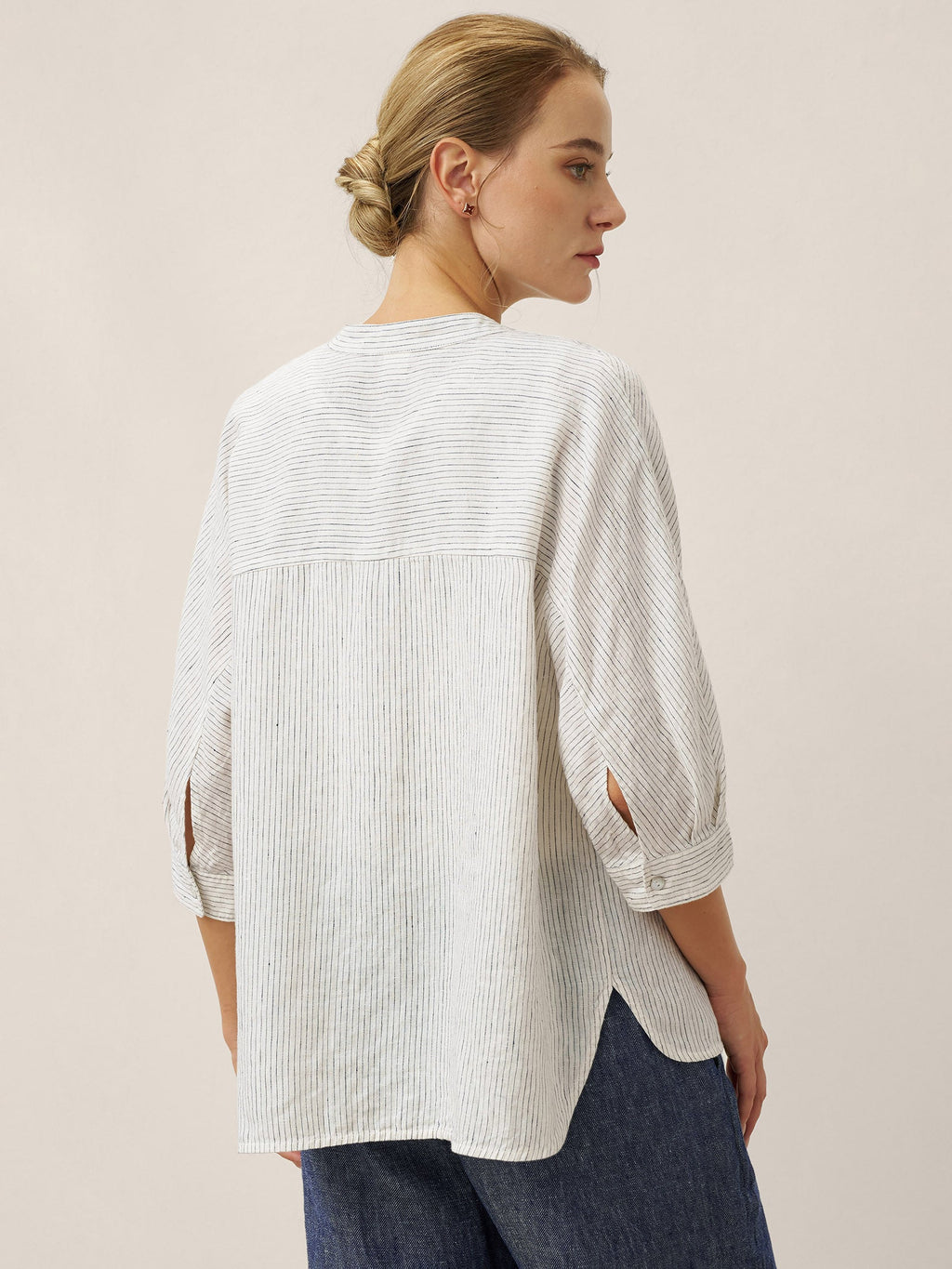 100% Linen Striped Three-Quarter Sleeve Shirt SKYLAR