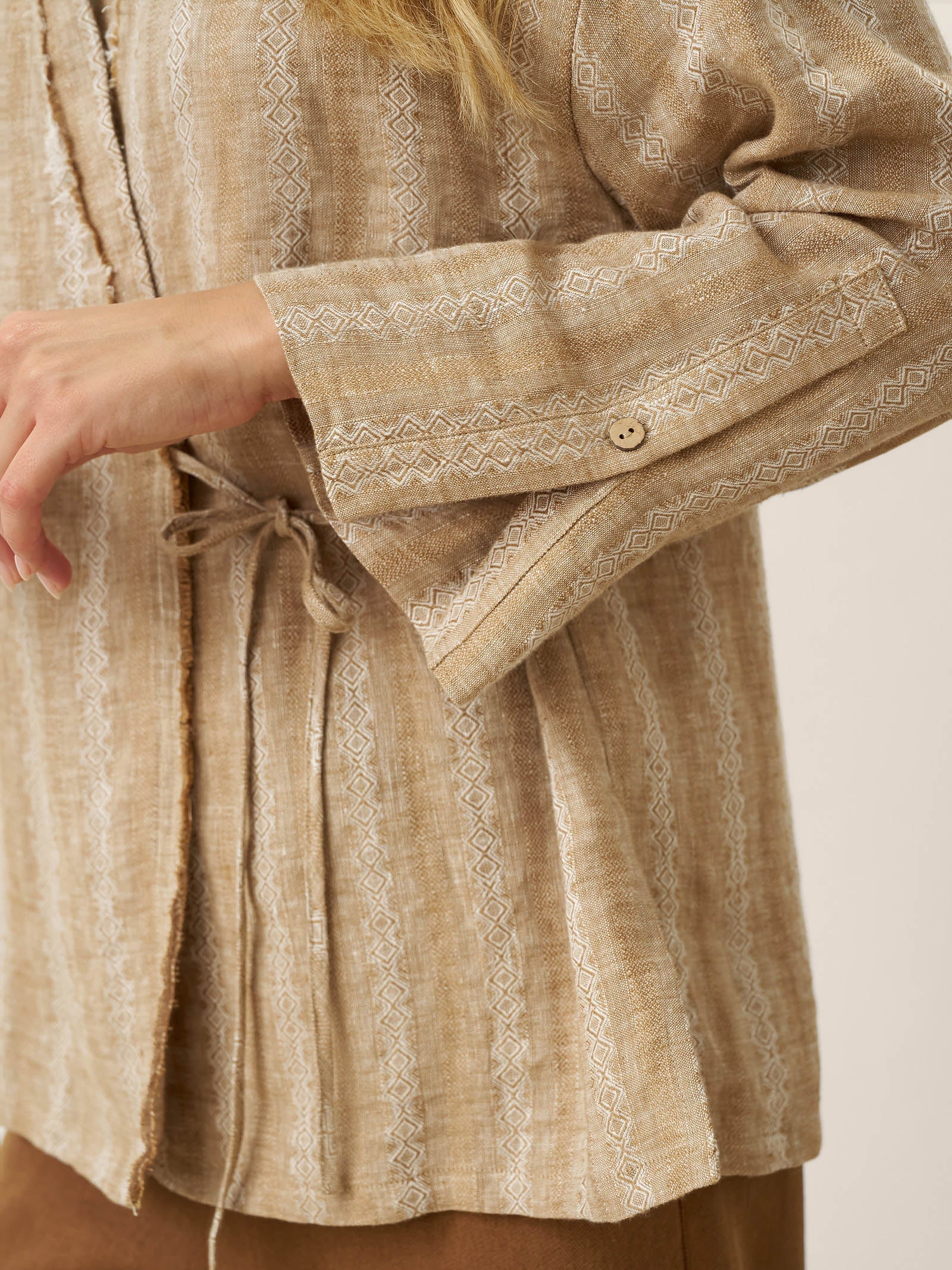 100% Linen Striped Wrap Jacket GENESIS