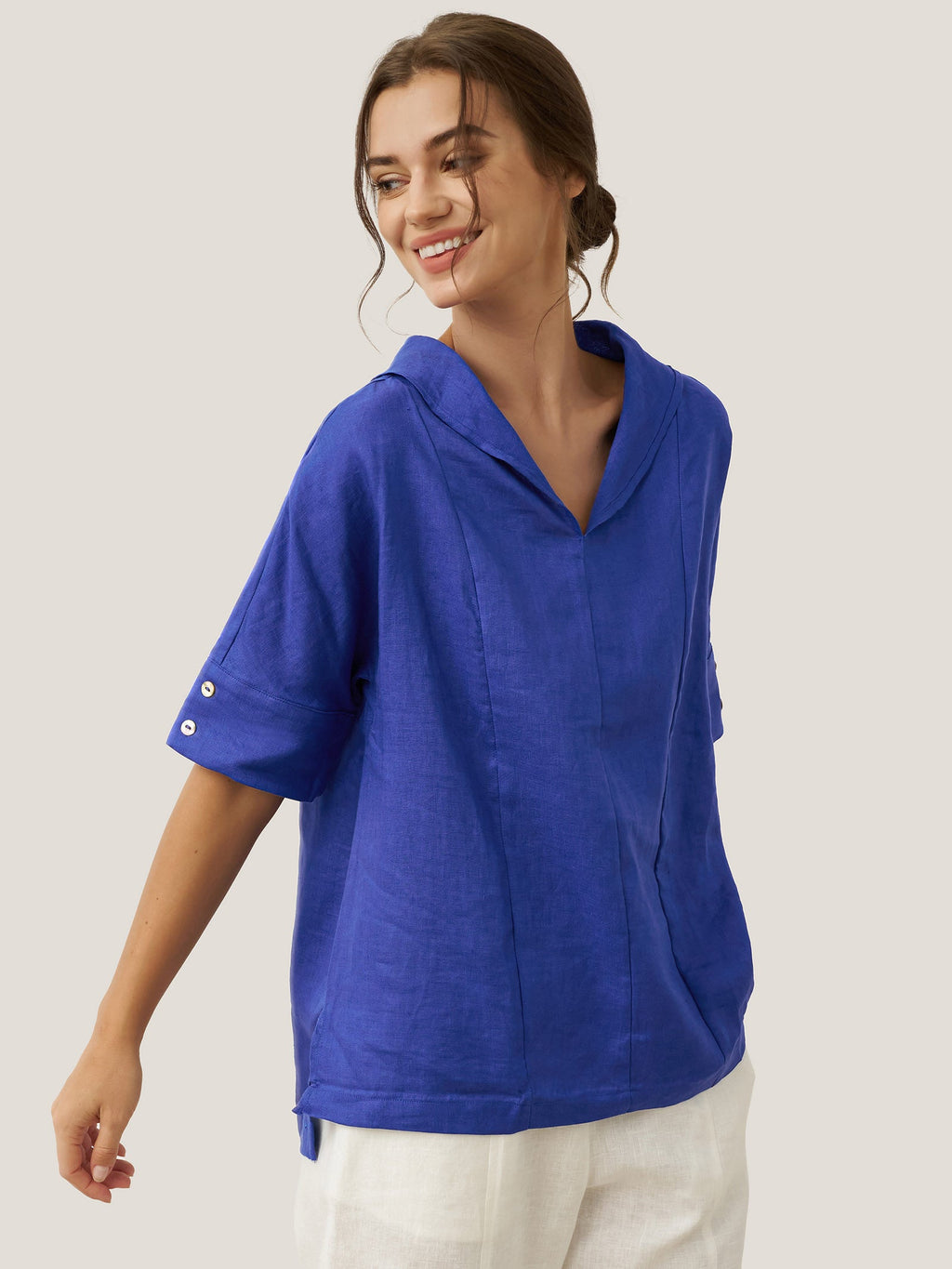 Linen V Neck Short Sleeve Shirt SIERRA