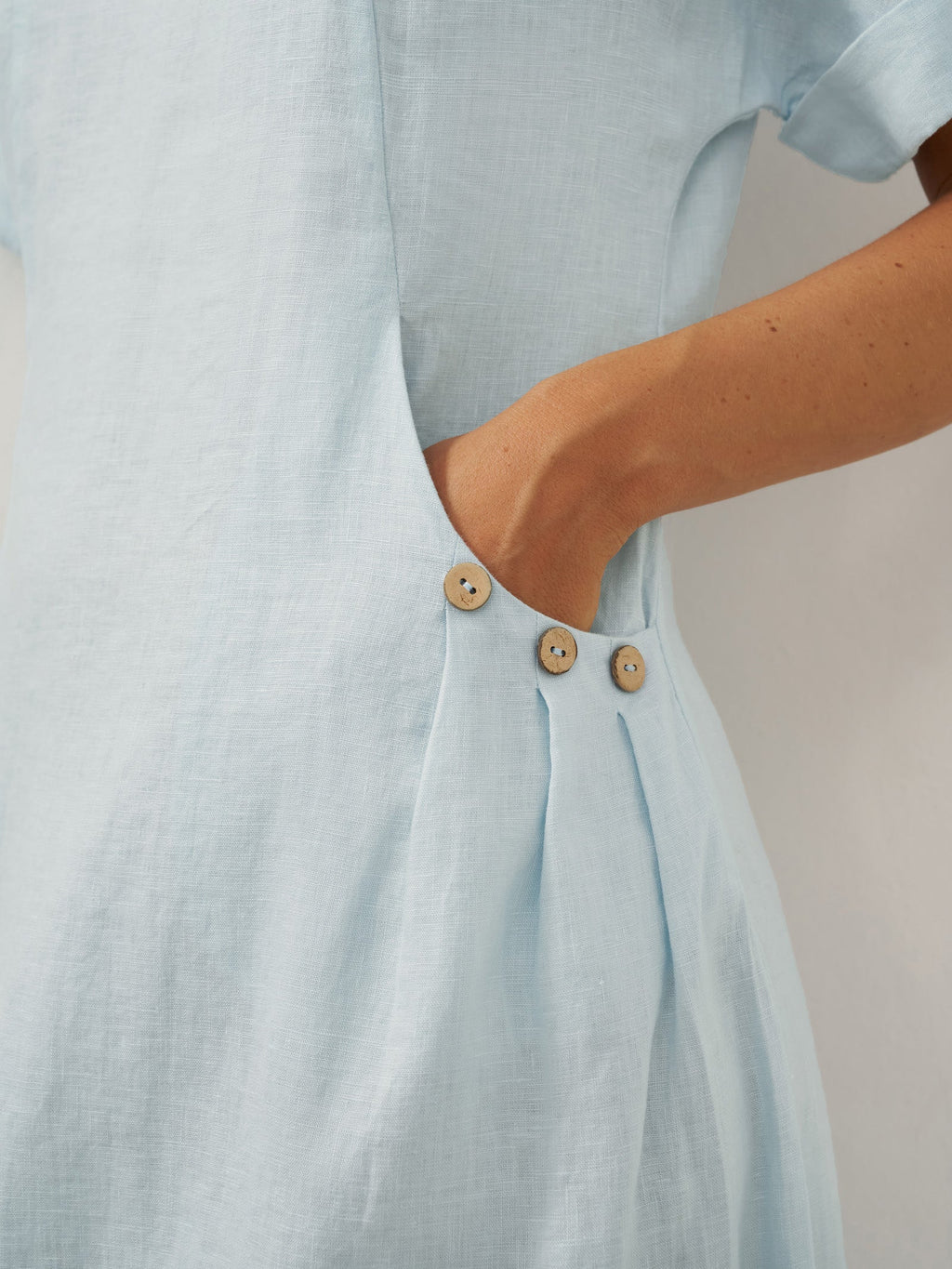100% Linen Vintage A-Line Button Detail Maxi Dress AMIN