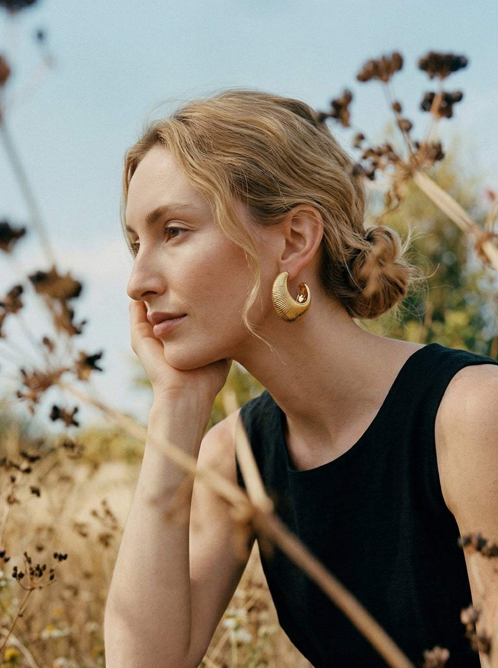 Textured Oval C-Hoop Earrings