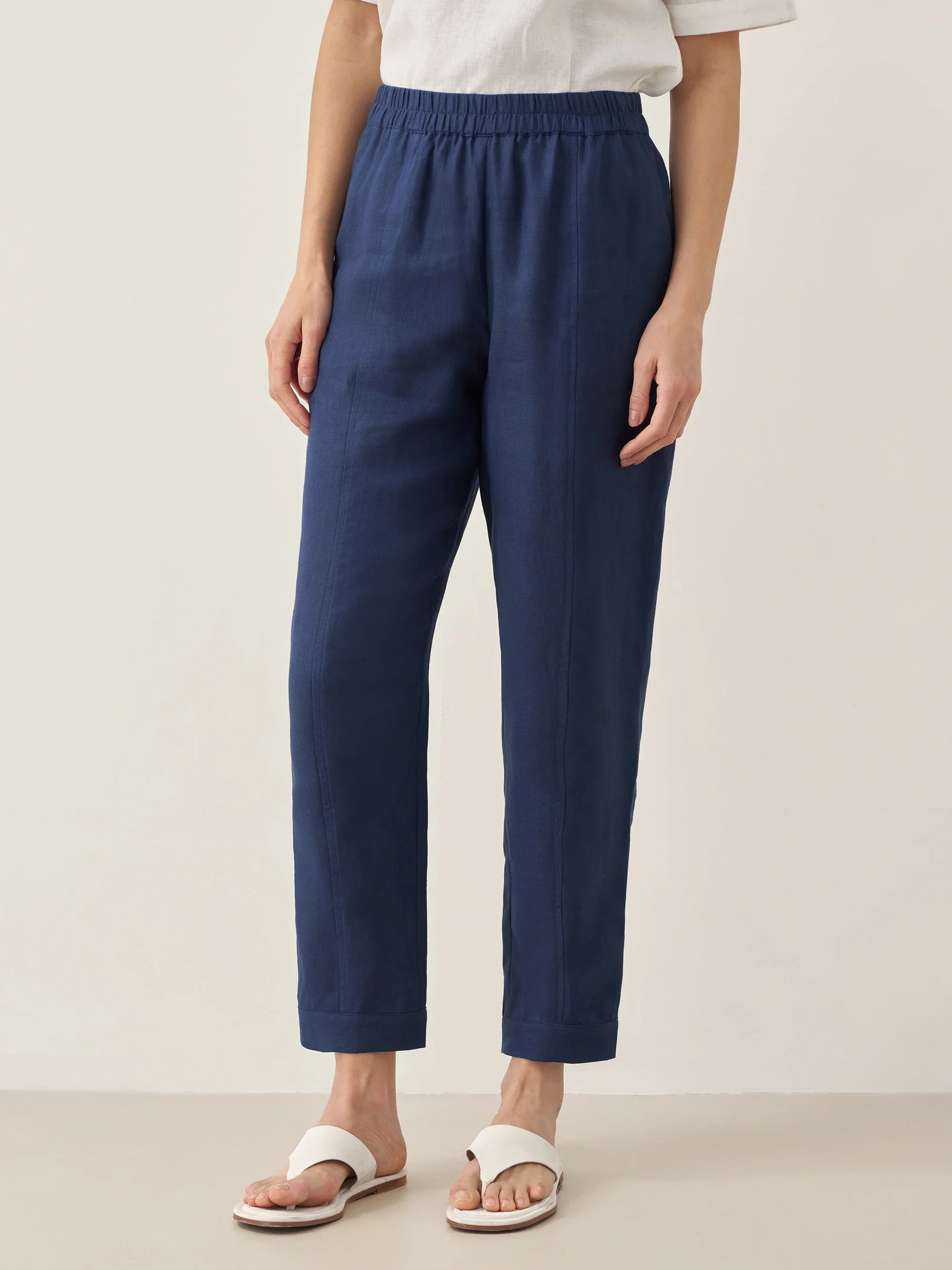 100% Linen Straight-Leg Pants with Elastic Waist PATRICE