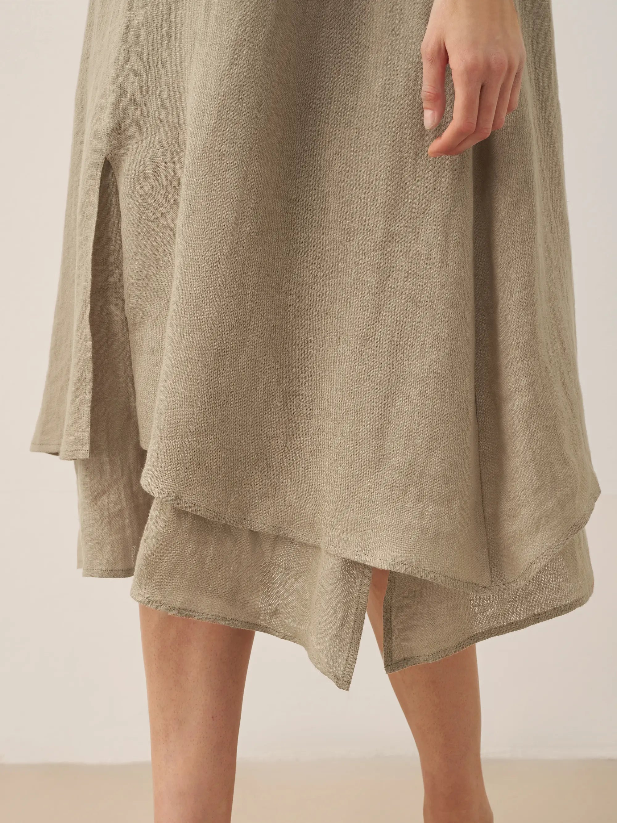 100% Linen V-Neck Double-Layer Midi Dress JAYDA