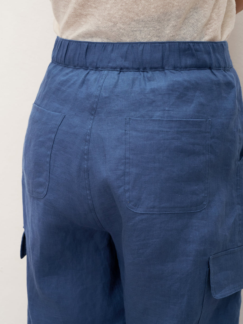 100% Linen Cargo Tapered Trousers with Patch Pockets JESSE