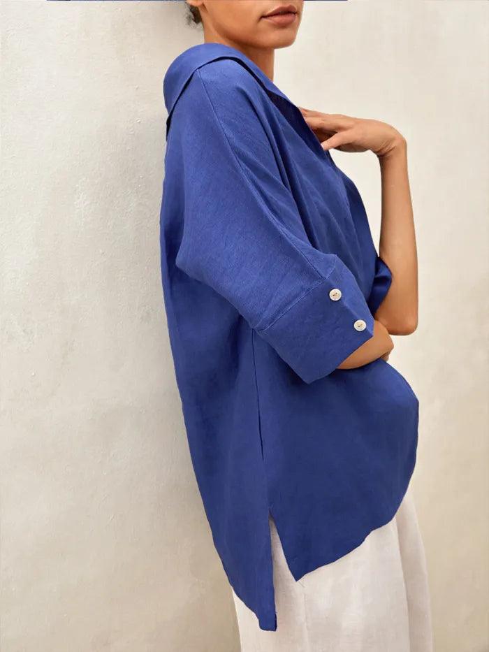 Linen V Neck Short Sleeve Shirt SIERRA