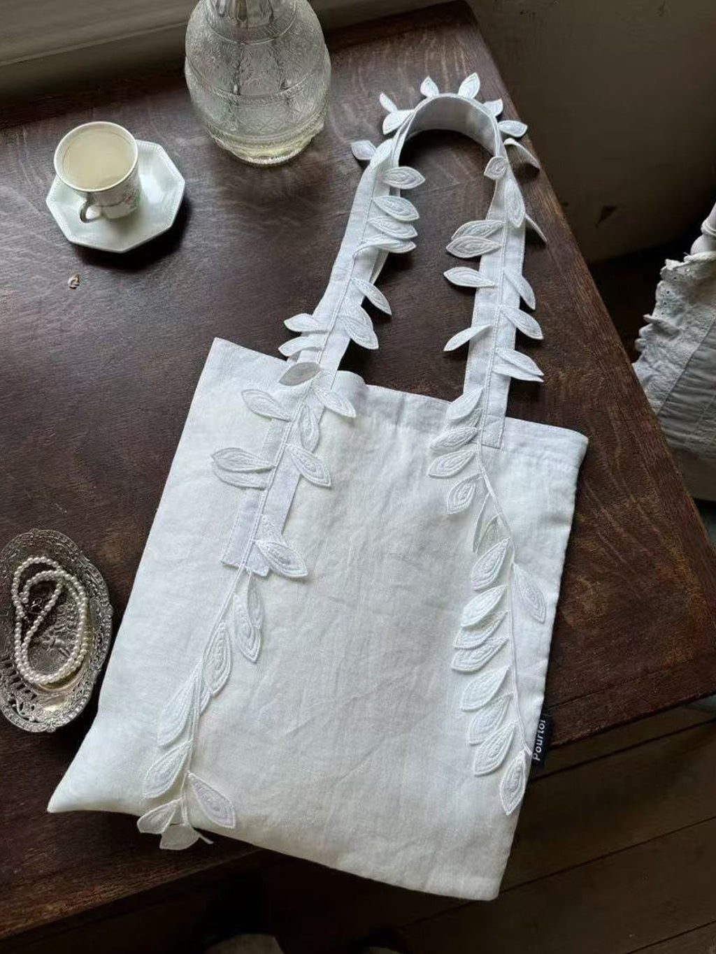 Cotton-Linen Embroidered Fringed Tote Bag