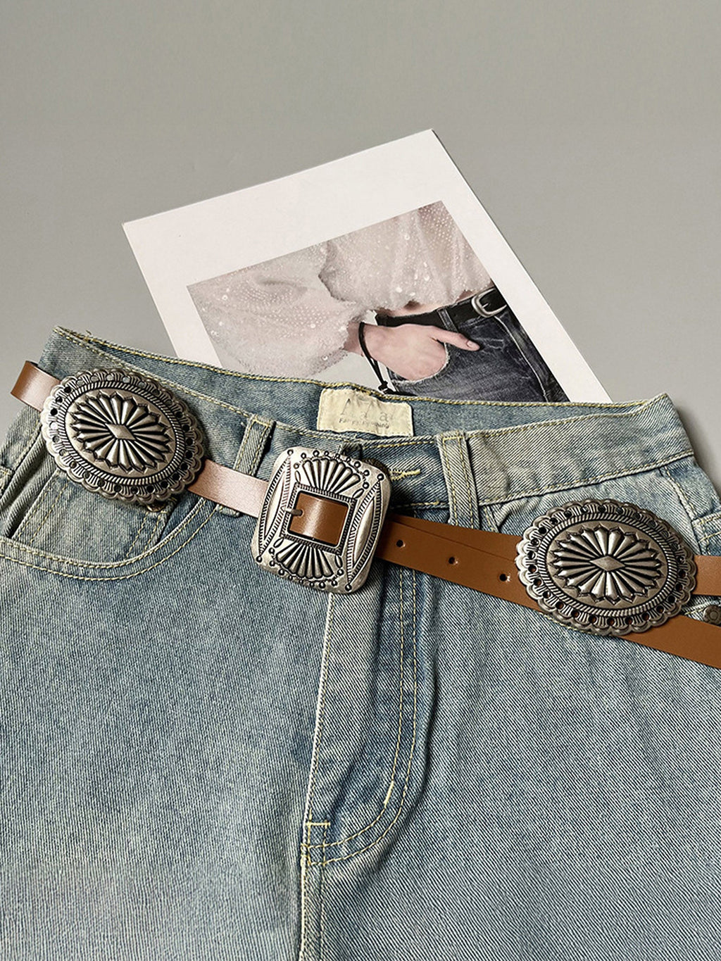 Artisanal Carved Metal Ring Buckle Belt