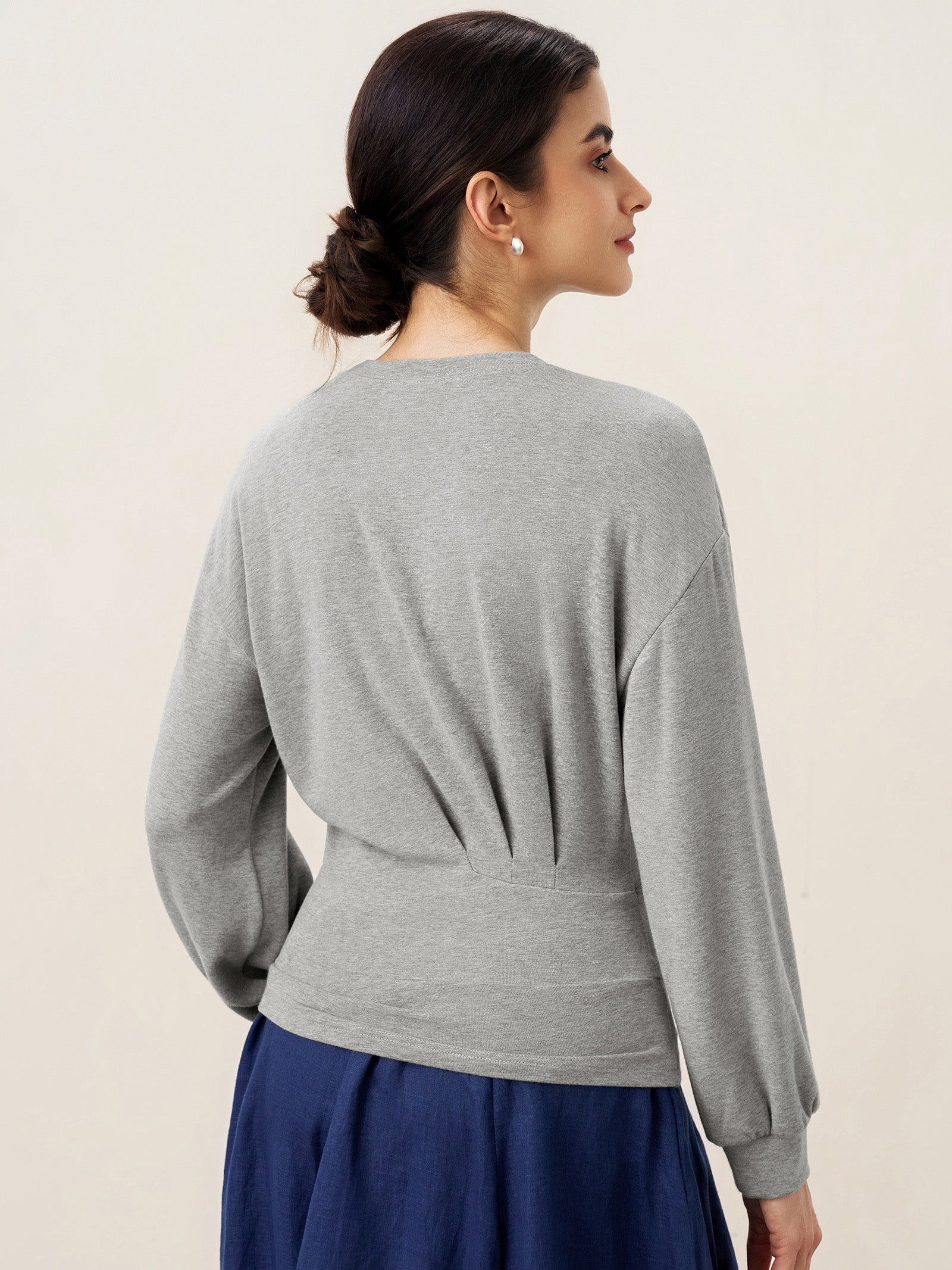 Asymmetric Ruched Stretch Knit Top CALLIOPE
