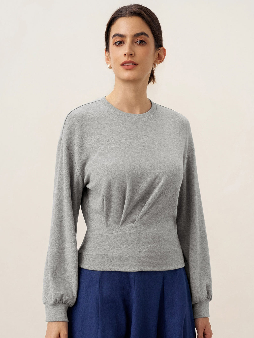 Asymmetric Ruched Stretch Knit Top CALLIOPE