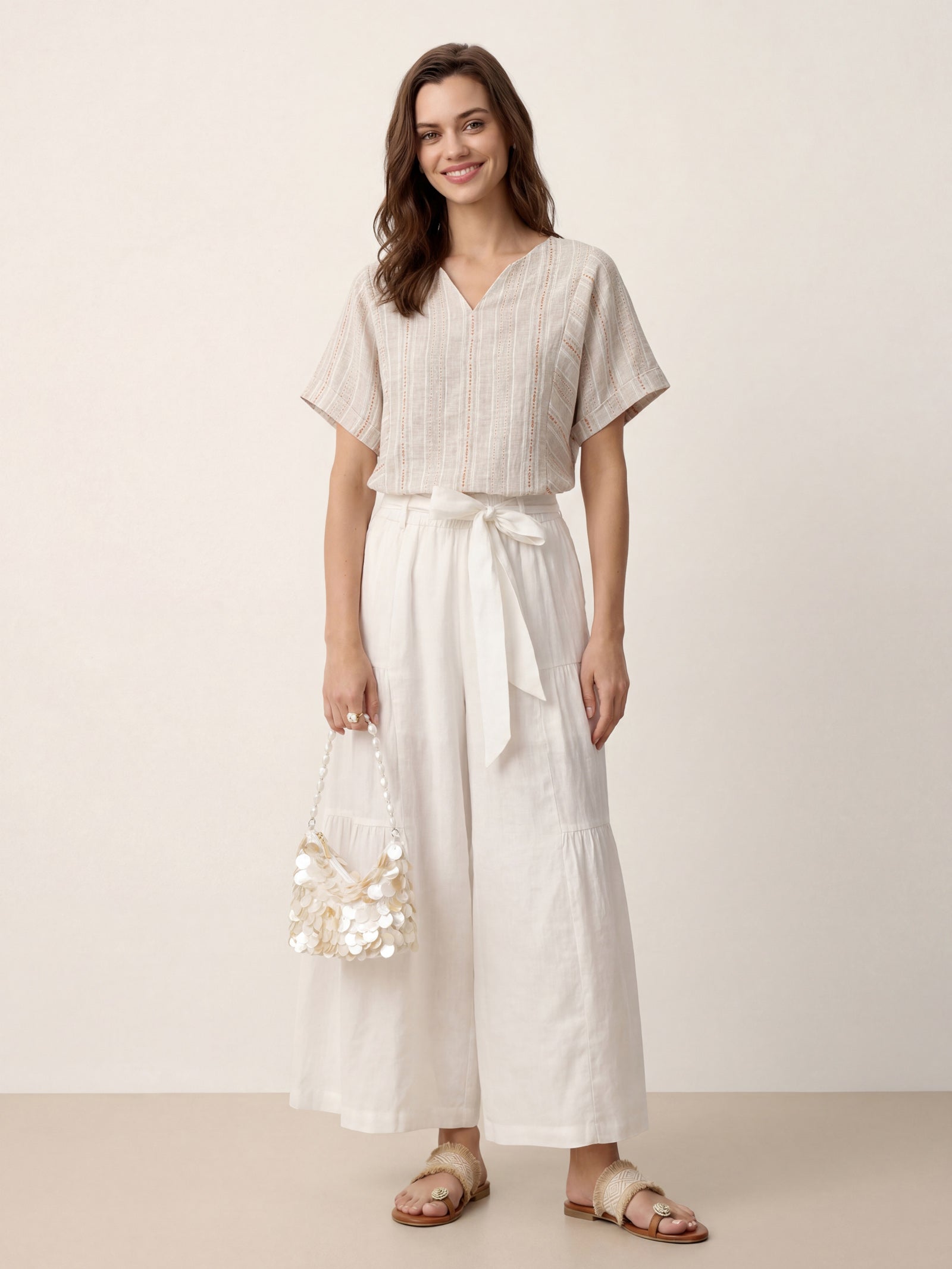Linen Split-Neck Drop-Shoulder Top KIERA