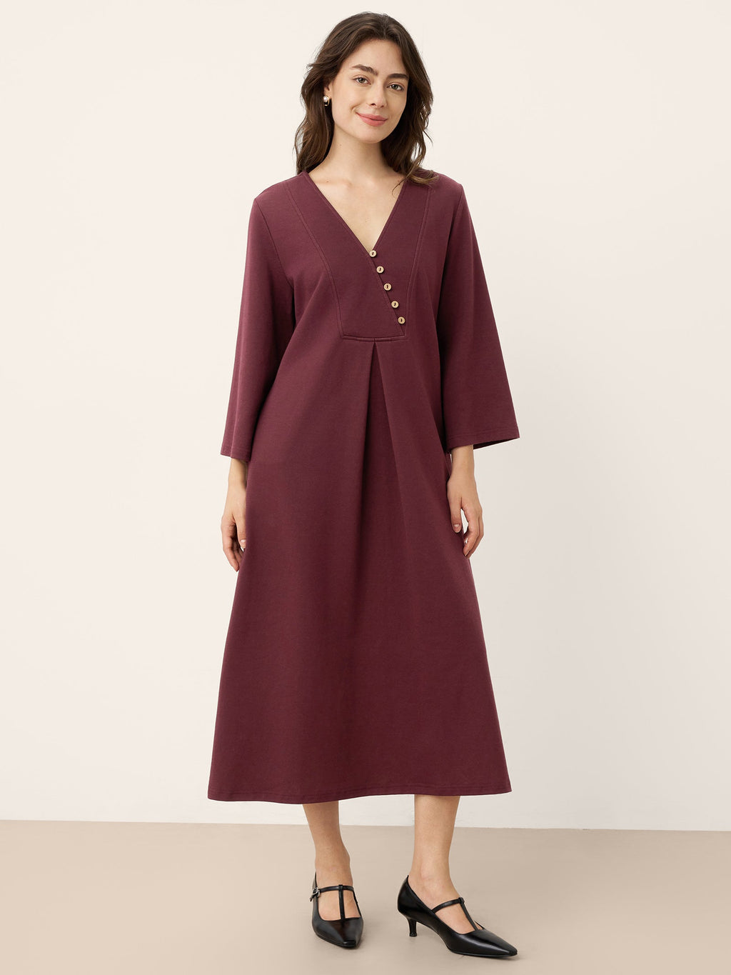 Cotton Asymmetric V-Neck Pleat Maxi Dress BELLATRIX