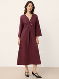 Cotton Asymmetric V-Neck Pleat Maxi Dress BELLATRIX