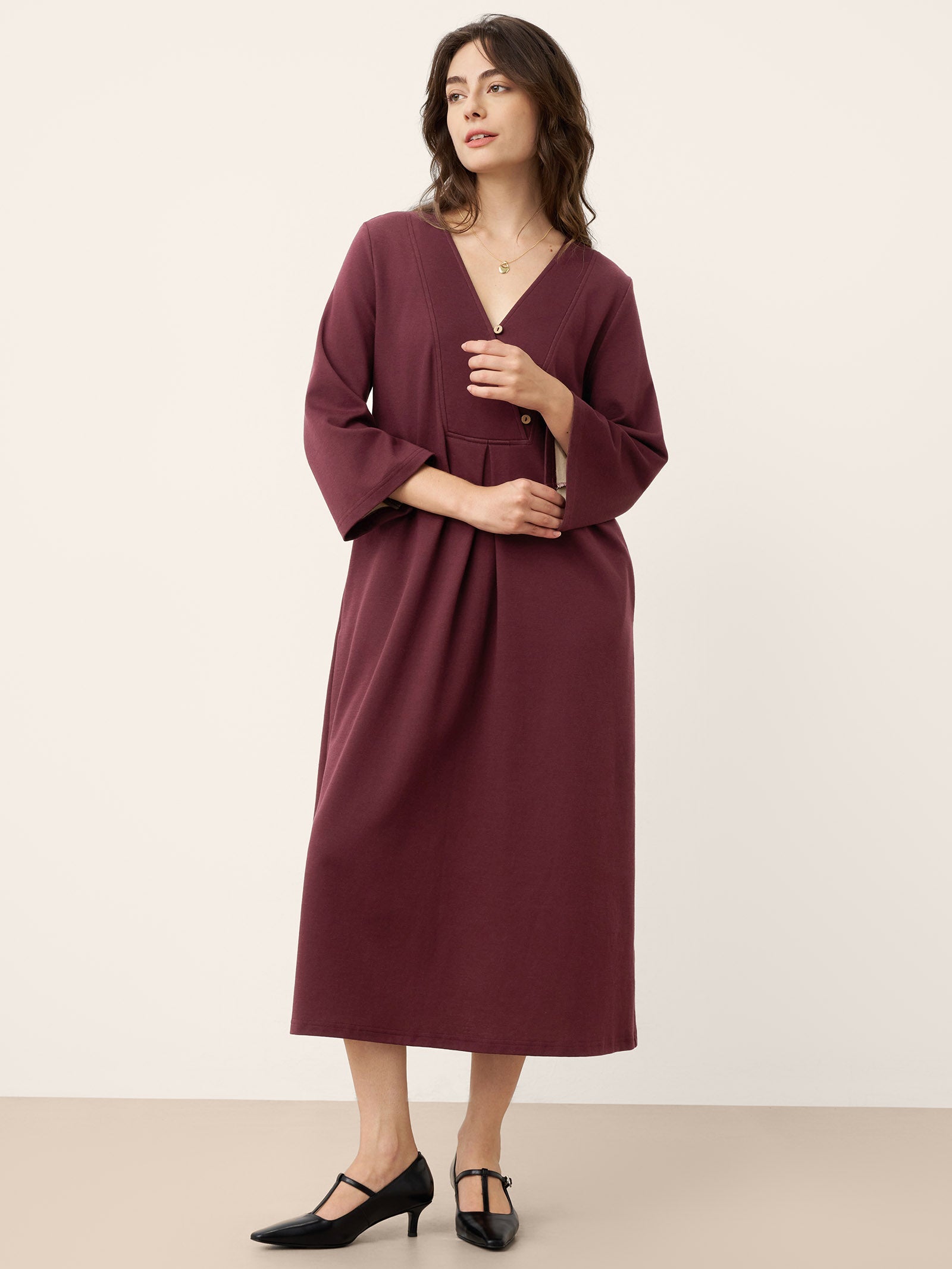 Cotton Asymmetric V-Neck Pleat Maxi Dress BELLATRIX