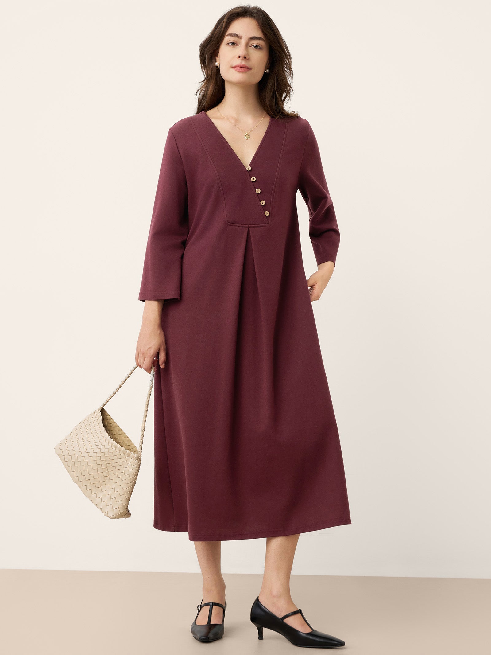 Cotton Asymmetric V-Neck Pleat Maxi Dress BELLATRIX