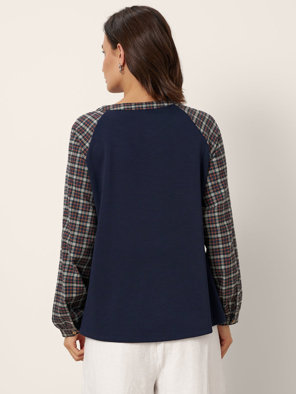 Cotton Contrast Collar Long Sleeve Top CARMEN
