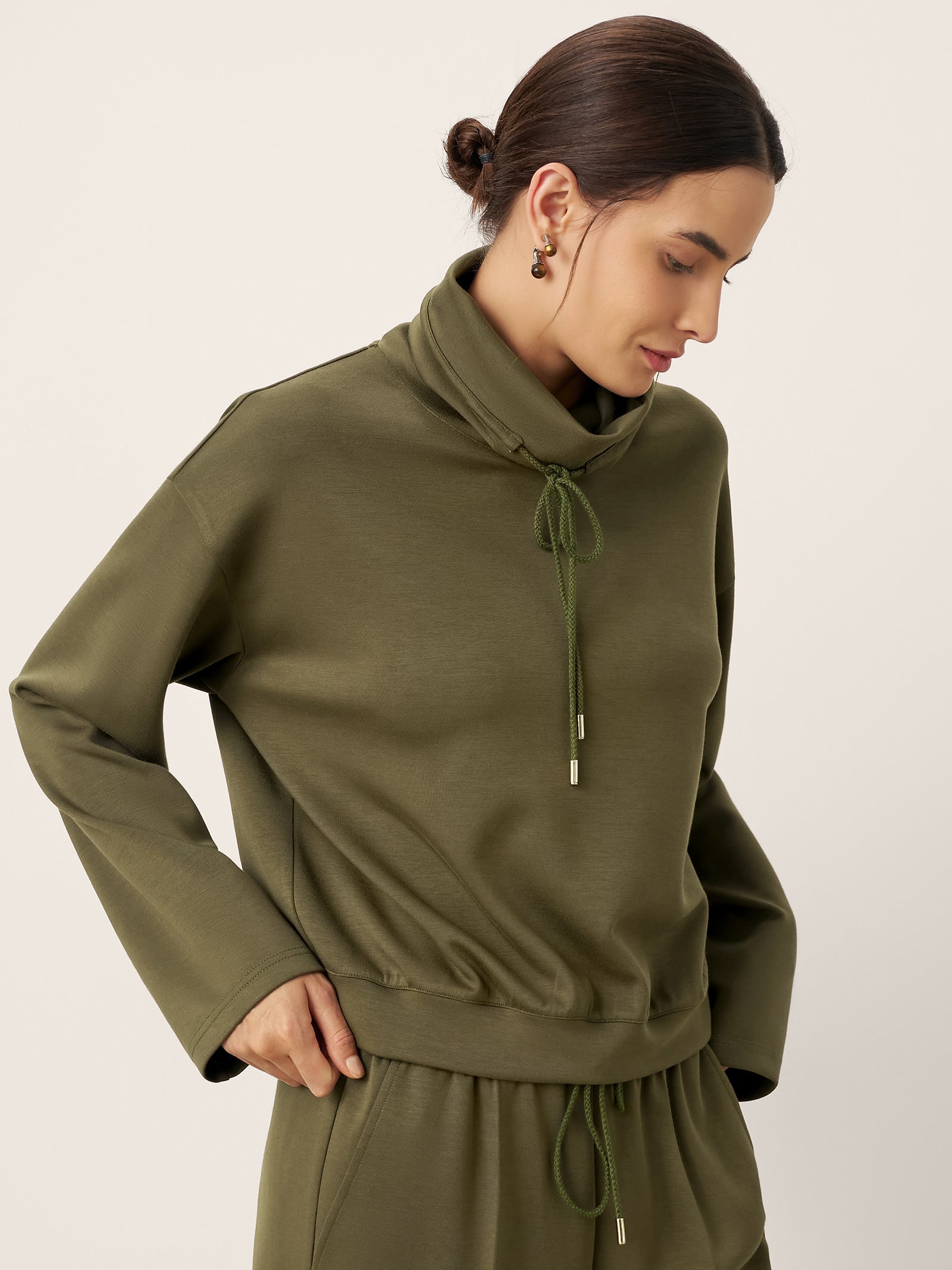 Drawstring Turtleneck Long Sleeve Top CIEL