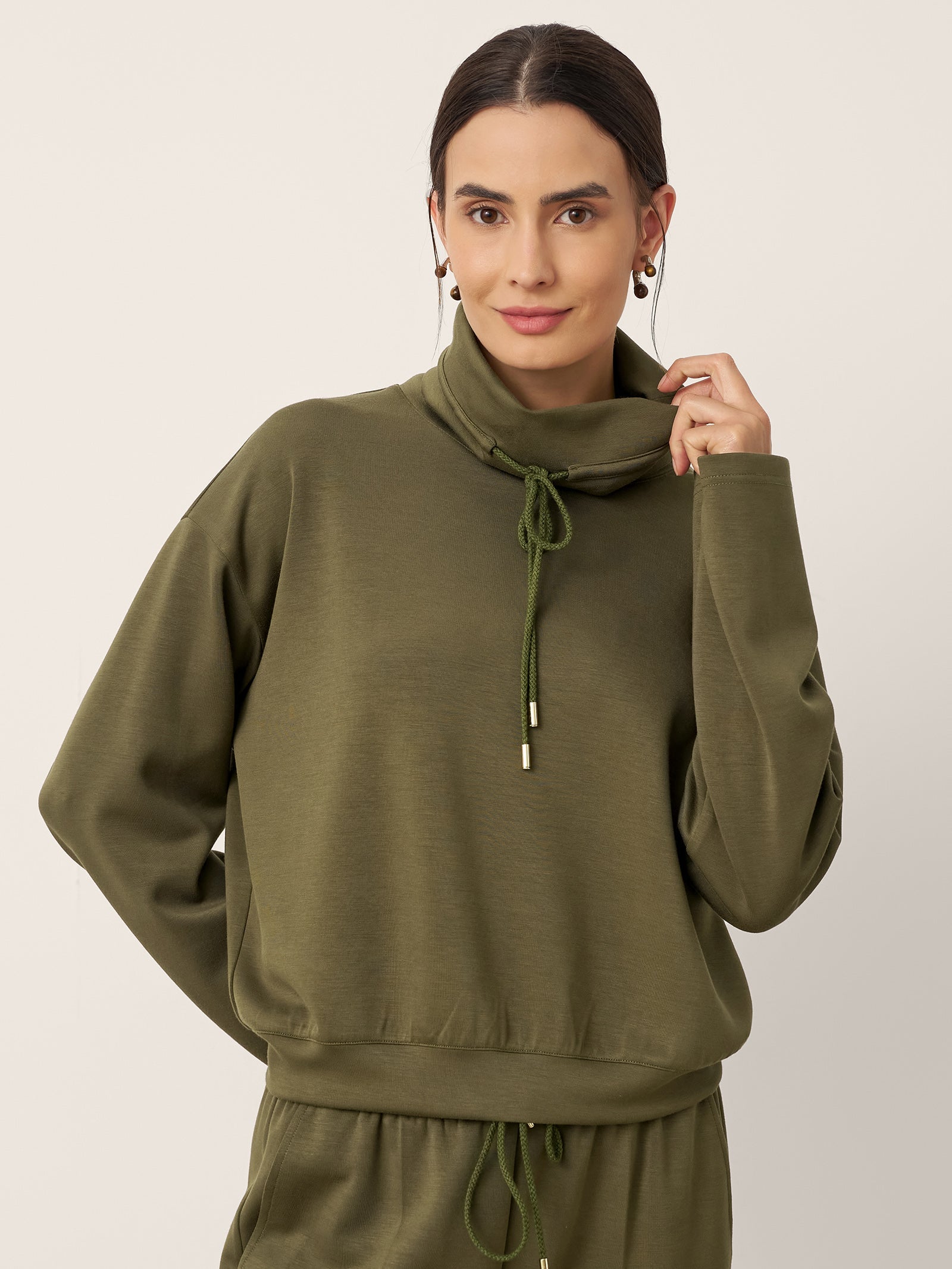 Drawstring Turtleneck Long Sleeve Top CIEL