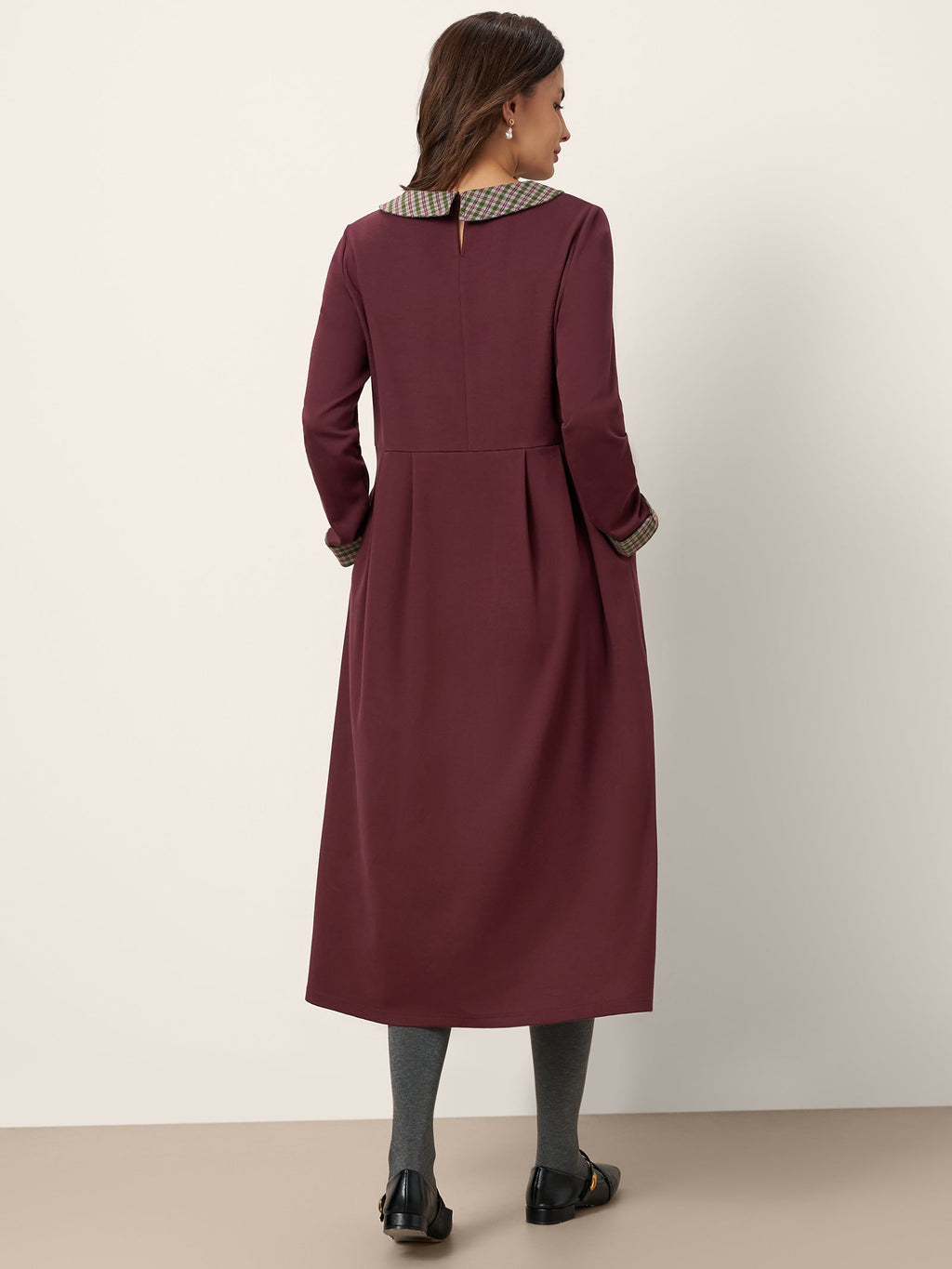 Cotton Plaid Peter Pan Collar Midi Dress CARLA