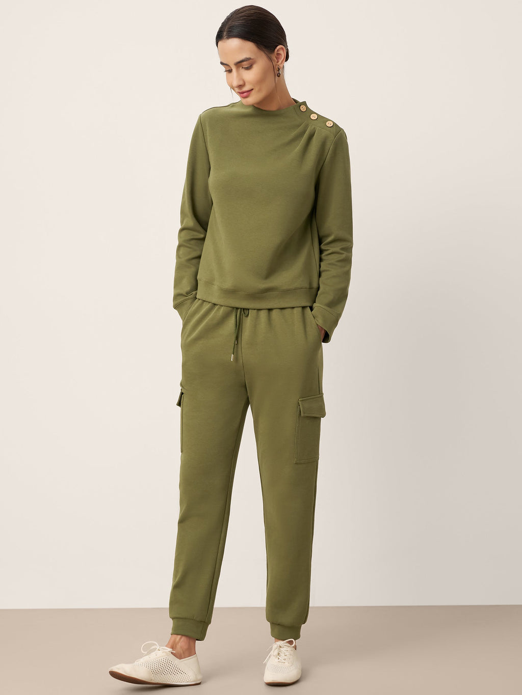 Cotton Shoulder Button Long Sleeve Top MYRA