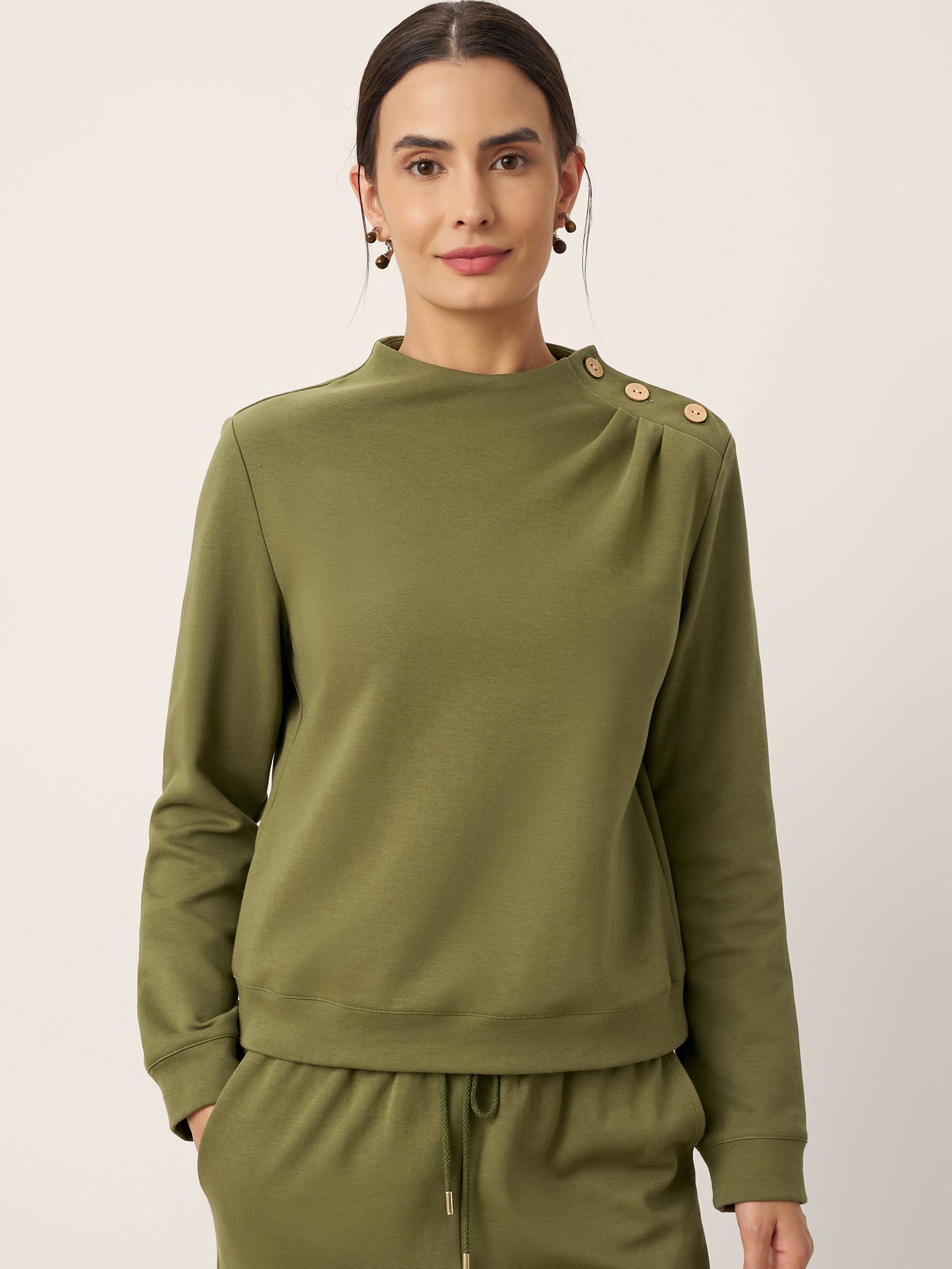 Cotton Shoulder Button Long Sleeve Top MYRA