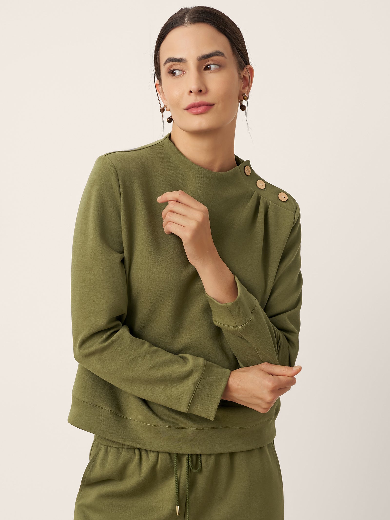 Cotton Shoulder Button Long Sleeve Top MYRA