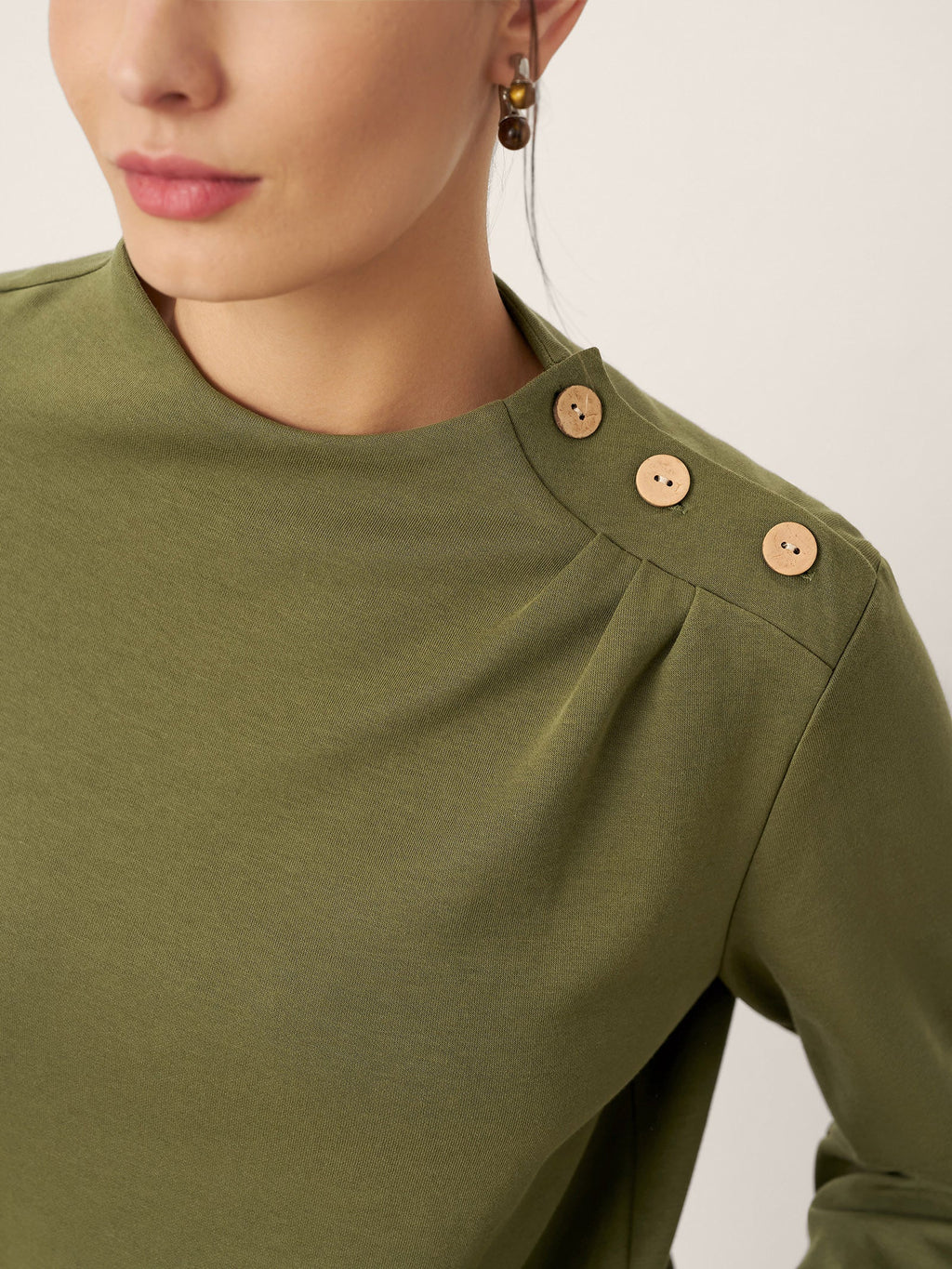Cotton Shoulder Button Long Sleeve Top MYRA