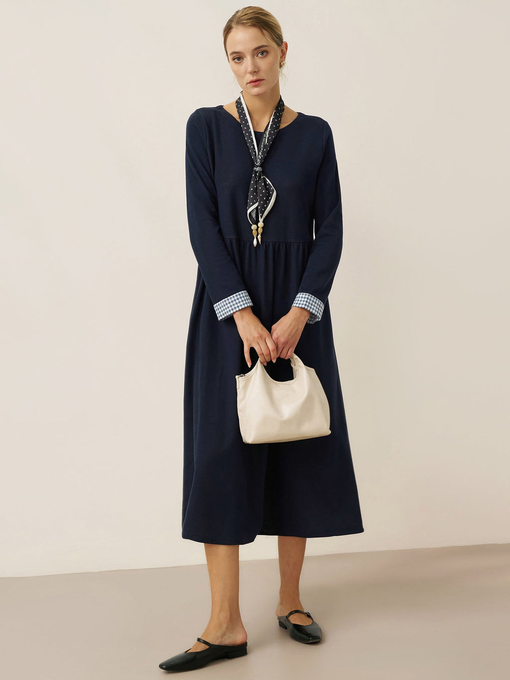 Organic Cotton Patchwork Cuff Crew Neck Casual Maxi Dress SCARLETT