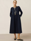 Organic Cotton Patchwork Cuff Crew Neck Casual Maxi Dress SCARLETT