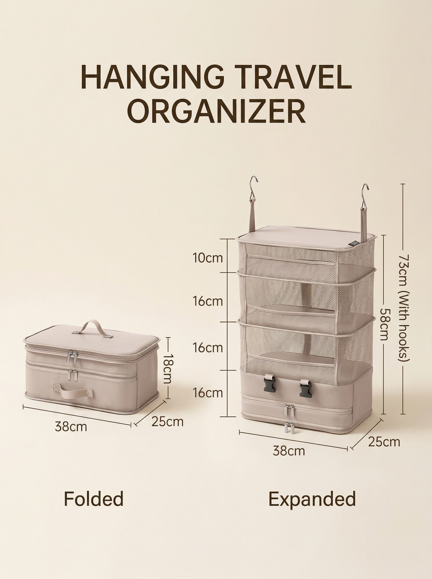 Foldable Hanging Travel Organizer Bag Multi-Layer Suitcase Packing Organizer for Clothes