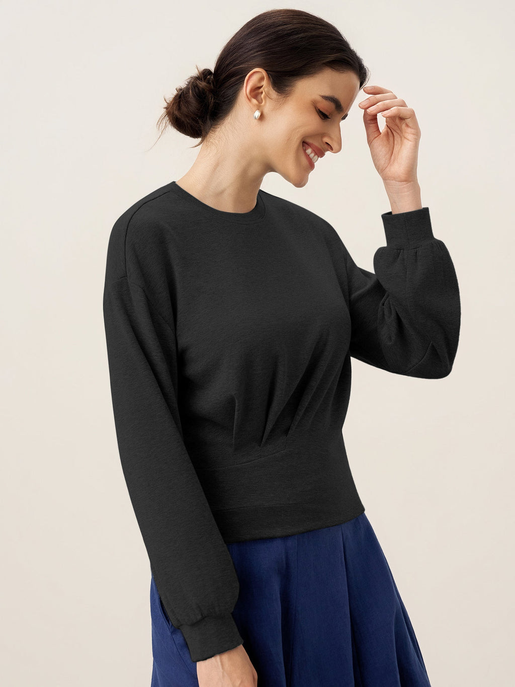 Asymmetric Ruched Stretch Knit Top CALLIOPE