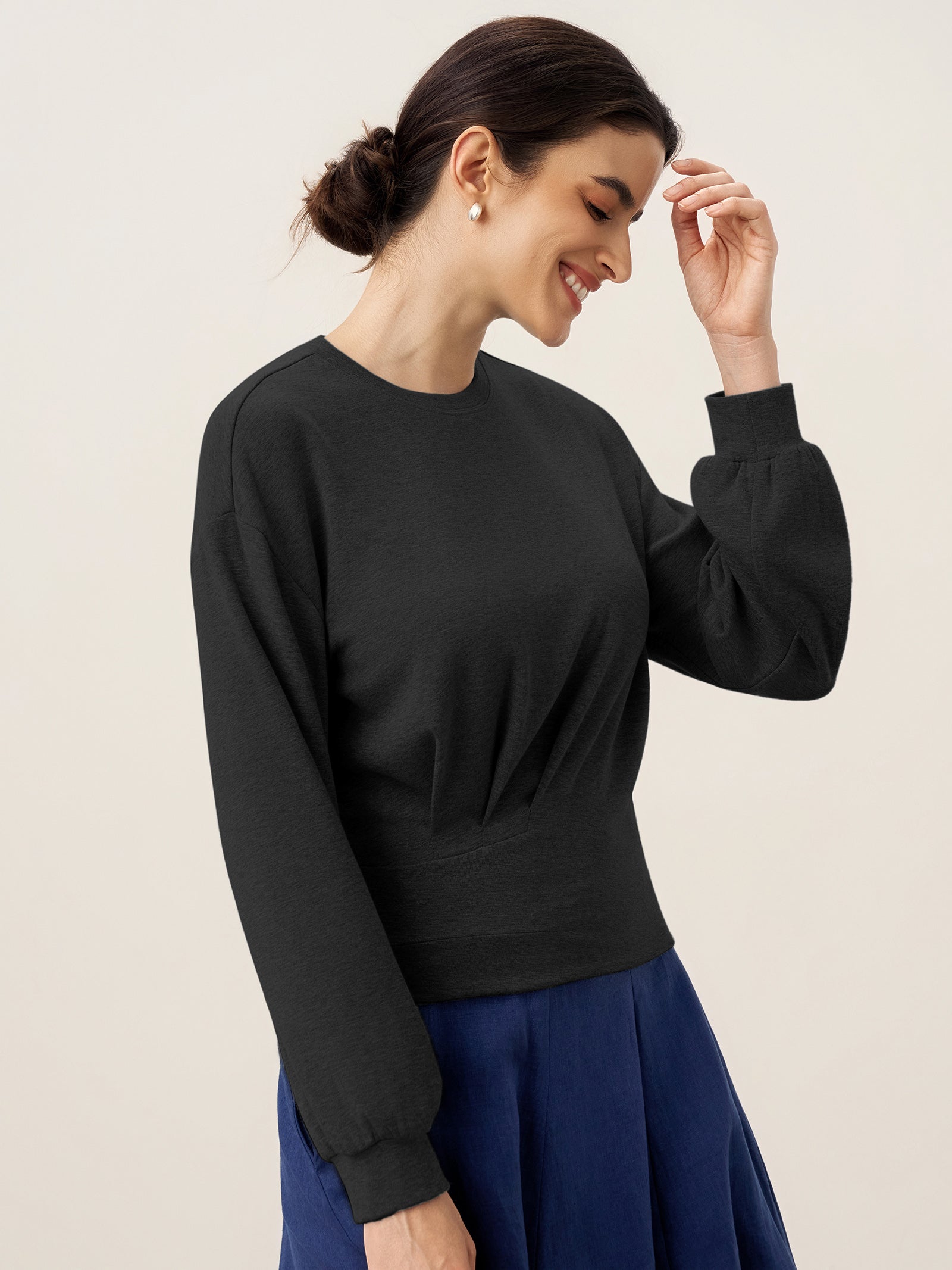 Asymmetric Ruched Stretch Knit Top CALLIOPE