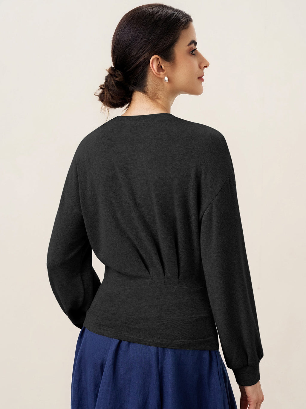 Asymmetric Ruched Stretch Knit Top CALLIOPE