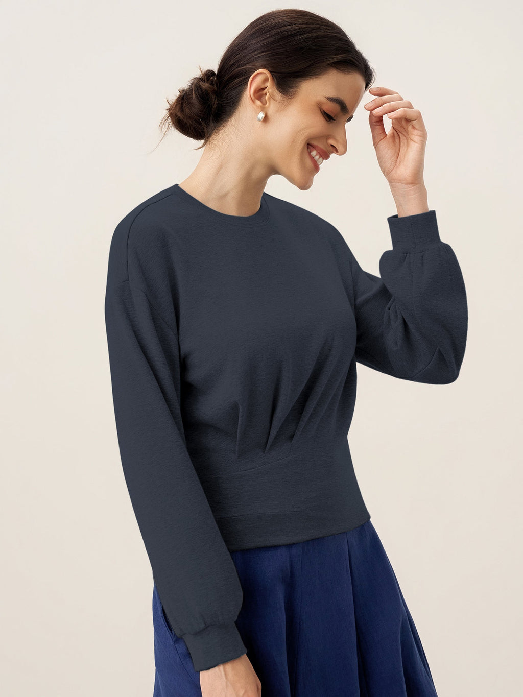Asymmetric Ruched Stretch Knit Top CALLIOPE