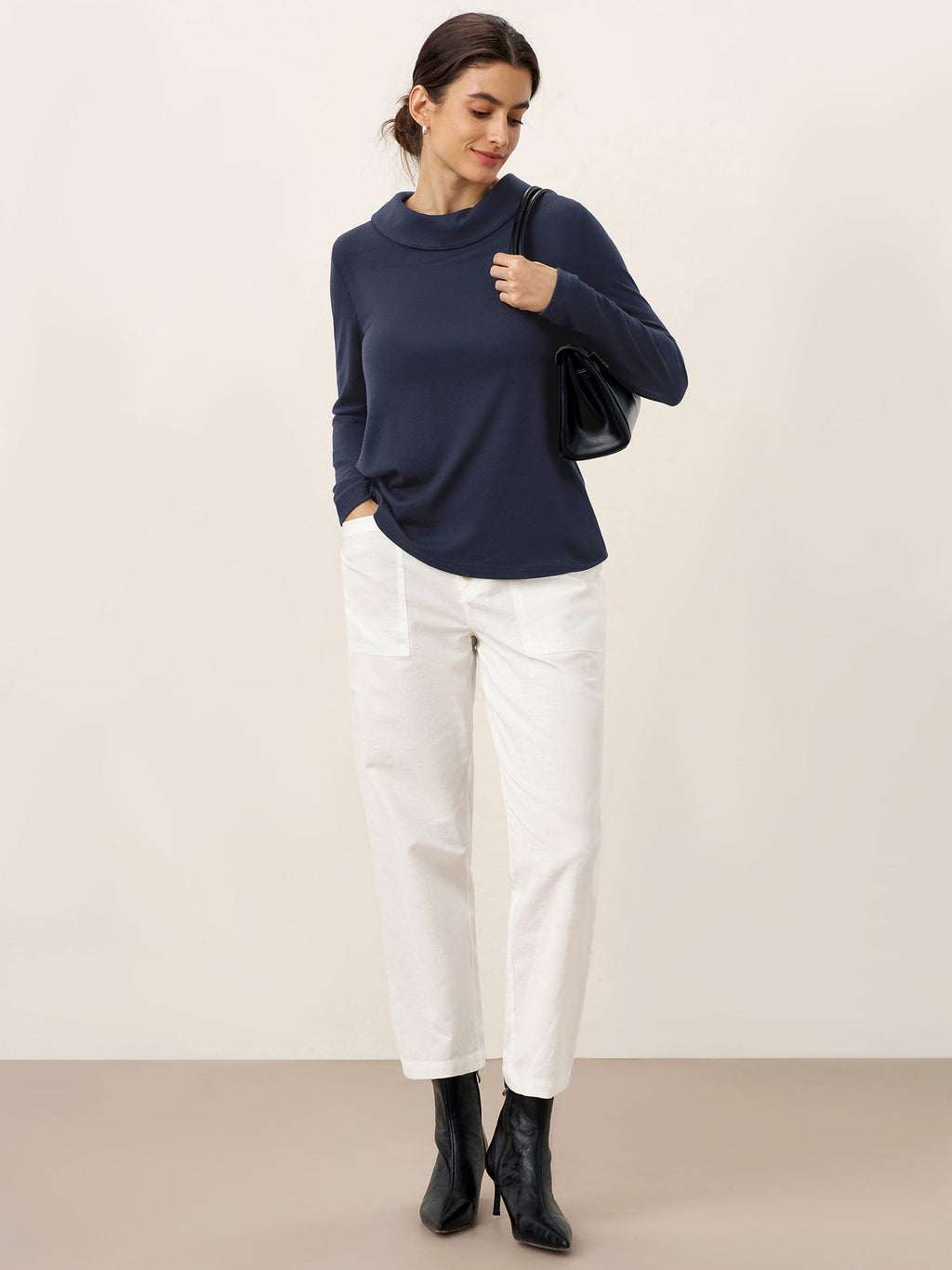 Bamboo Viscose Lapel Mock Neck Stretch Knit Top MARISOL