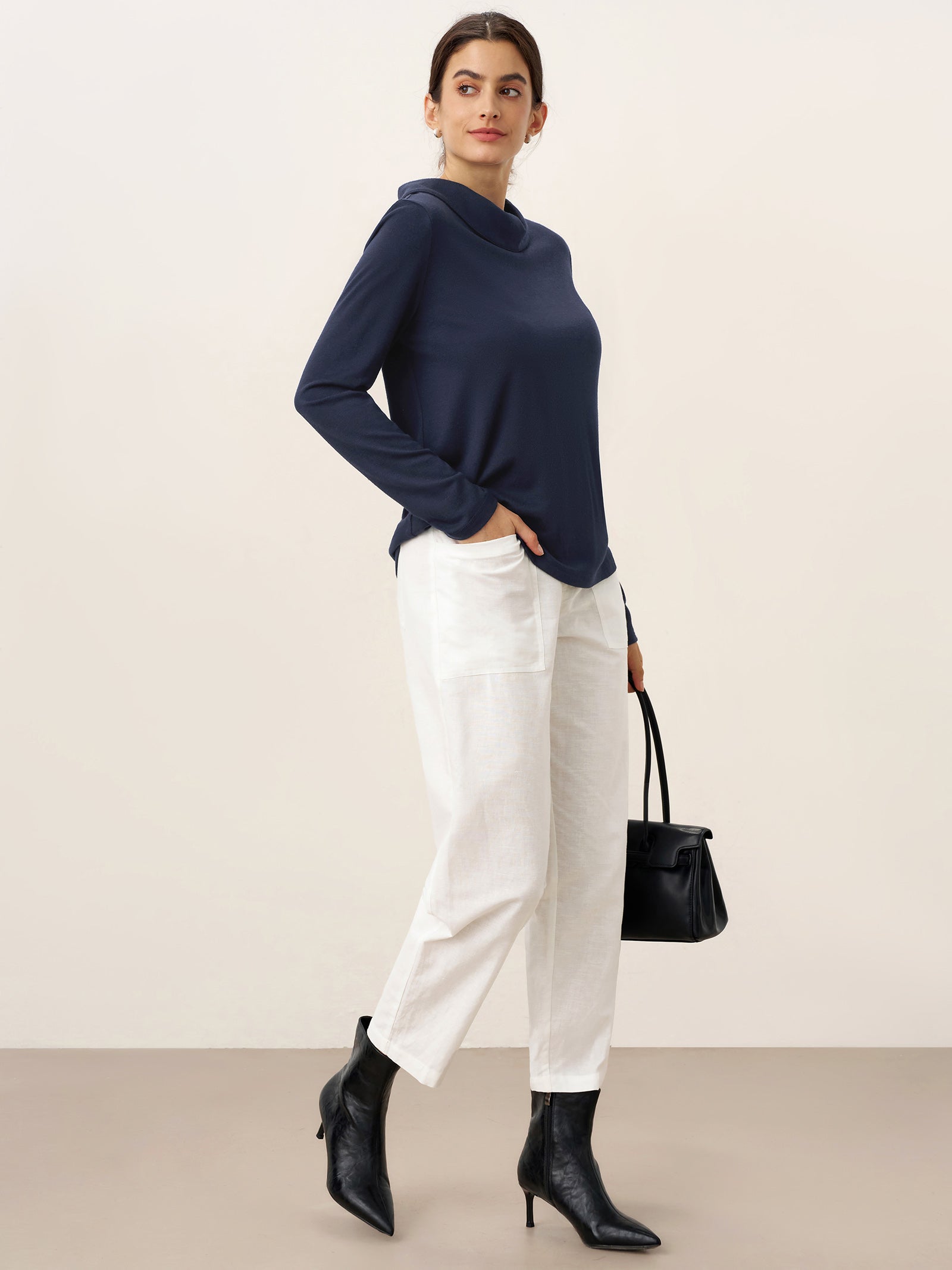 Bamboo Viscose Lapel Mock Neck Stretch Knit Top MARISOL