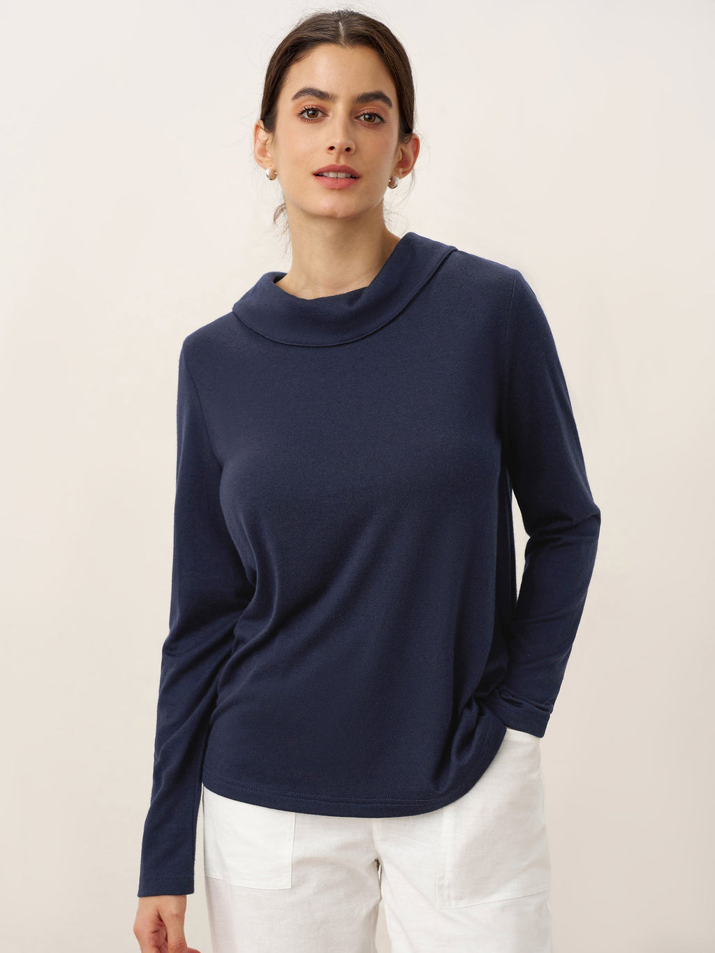 Bamboo Viscose Lapel Mock Neck Stretch Knit Top MARISOL