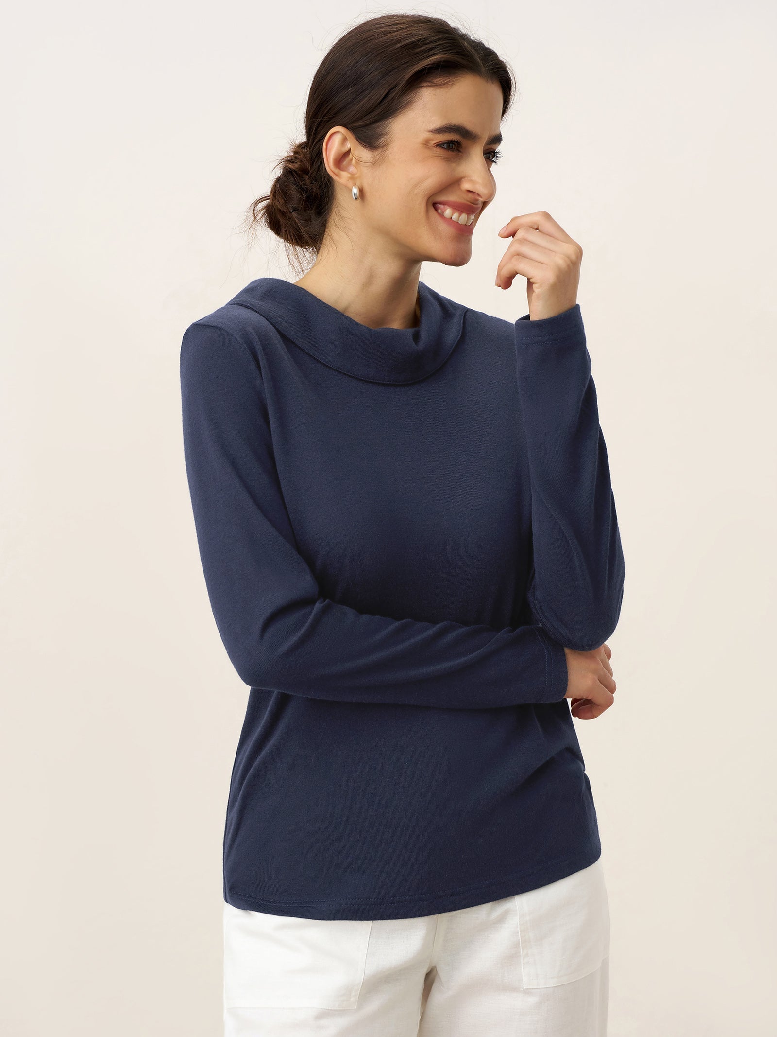 Bamboo Viscose Lapel Mock Neck Stretch Knit Top MARISOL
