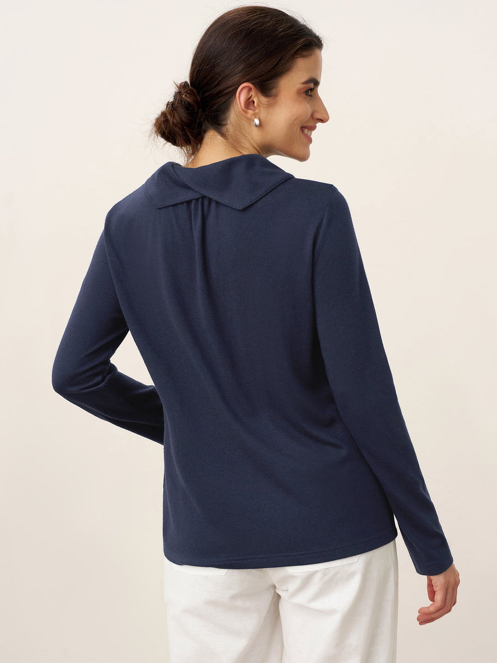 Bamboo Viscose Lapel Mock Neck Stretch Knit Top MARISOL