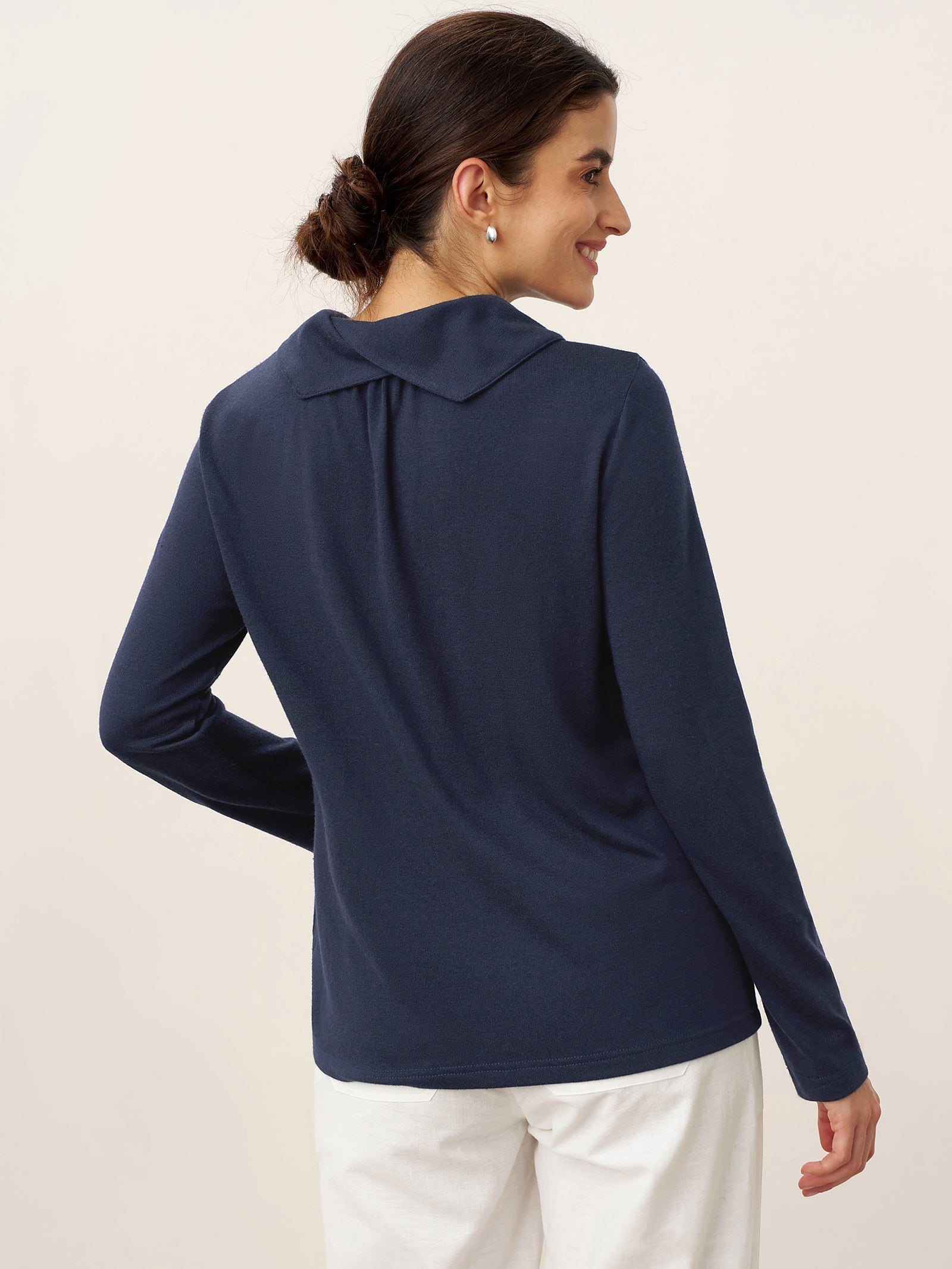 Bamboo Viscose Lapel Mock Neck Stretch Knit Top MARISOL