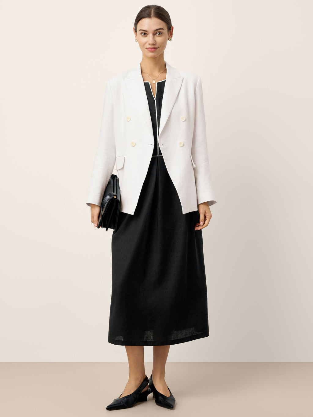 Linen-Lyocell Contrast Trim Gathered Maxi Dress NYX