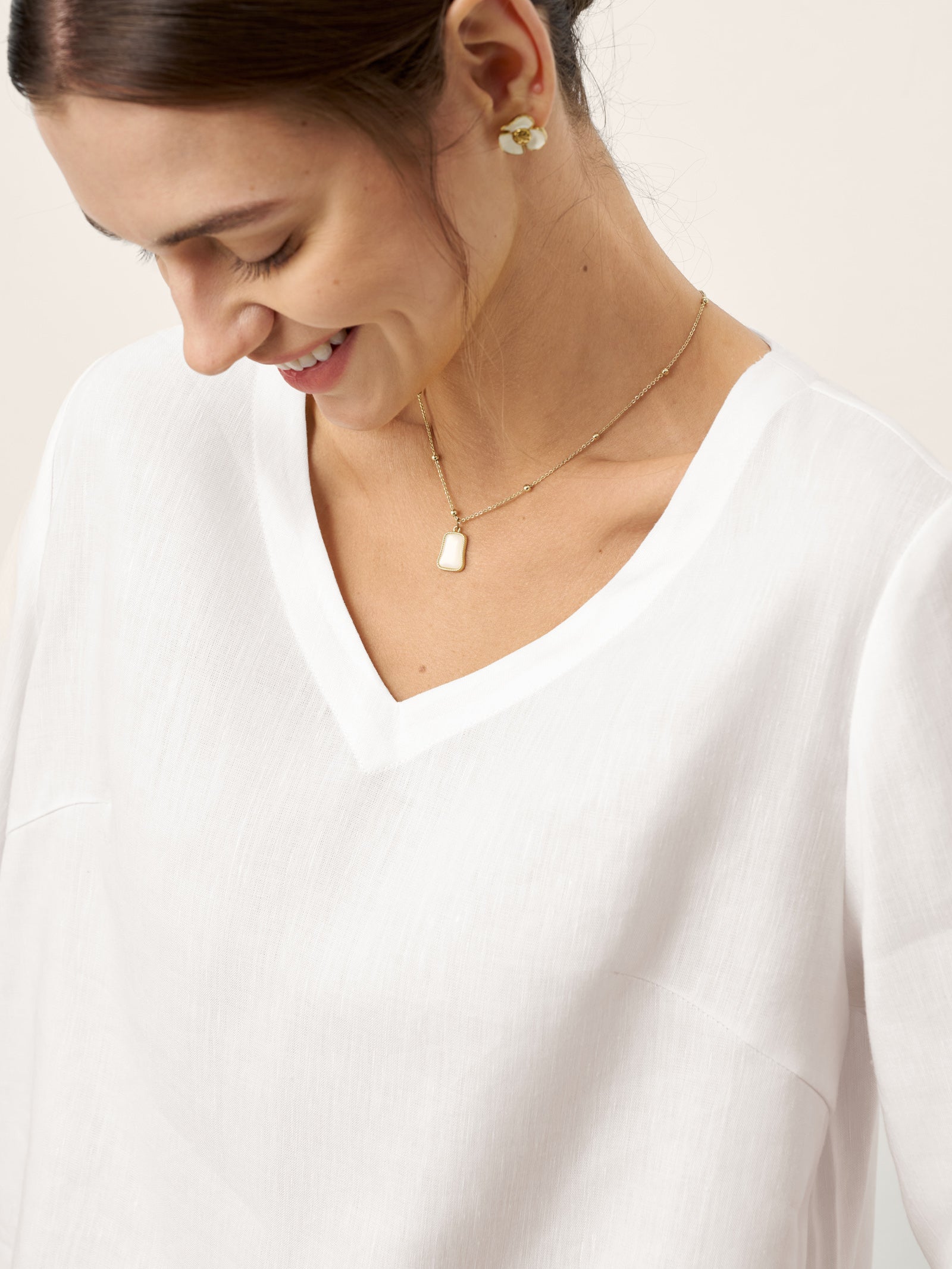 Linen-Lyocell V-Neck Button Detail Overtop ODETTE